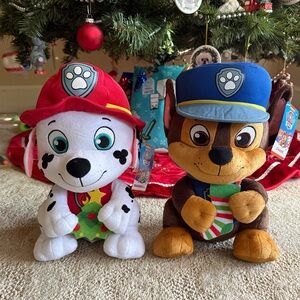 Paw Patrol Christmas Marshall & Chase Plush Holiday Decor Set *NWT*